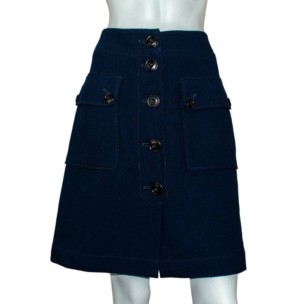 ALESSANDRO DELL'ACQUA Women's Navy Wool Button Skirt Pocked  Size 42